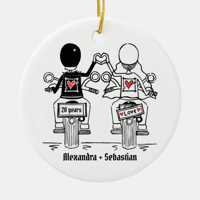 Personalised Biker Wedding Anniversary Gift Ceramic Tree Decoration (Front)
