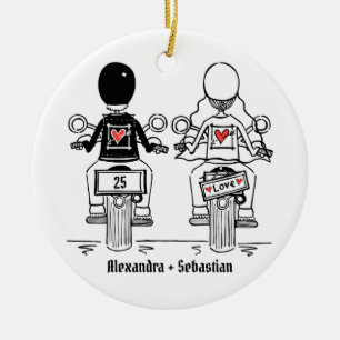 Personalised Biker Wedding Anniversary Gift Ceramic Tree Decoration