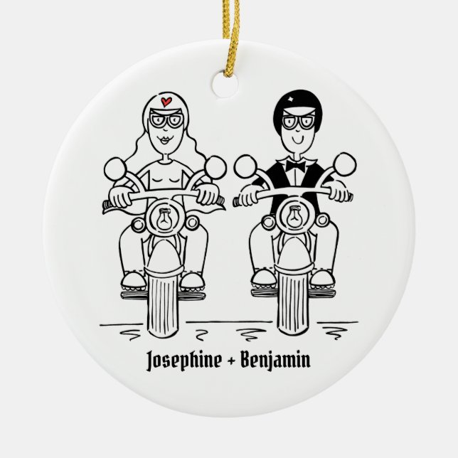 Personalised Biker Wedding Gift Ceramic Decoration (Front)