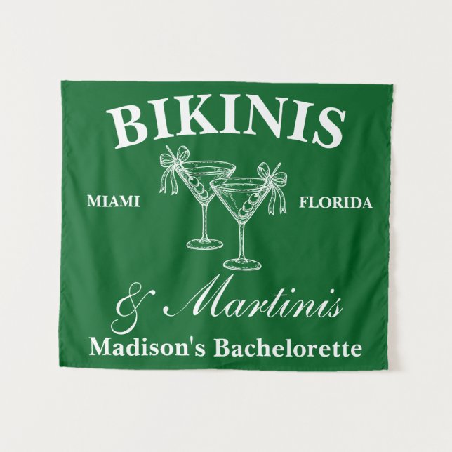 Personalised Bikini & Martini Bachelorette Party Tapestry (Front (Horizontal))