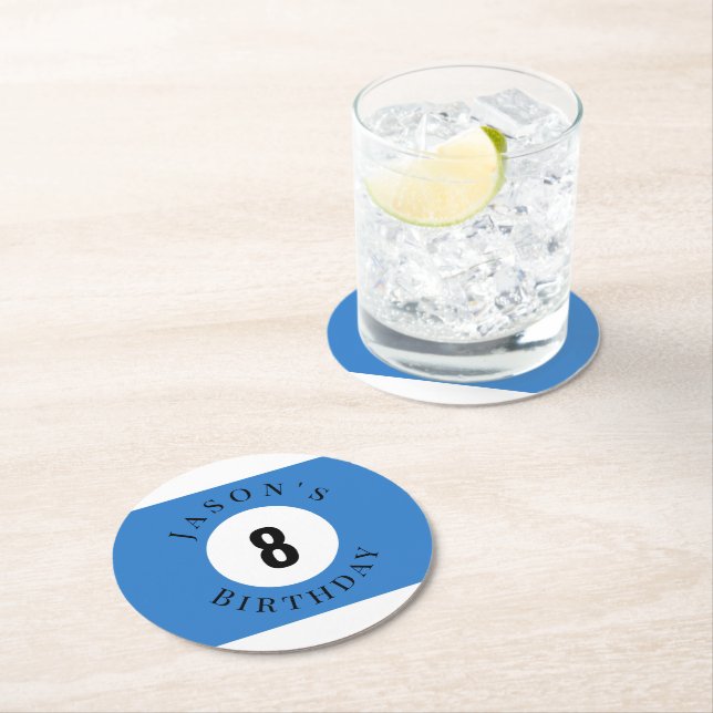 Personalised Billiard Pool Ball Birthday  Round Paper Coaster (Insitu)
