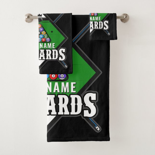 Personalised Billiards NAME Cue Rack Pool Room   Bath Towel Set (Insitu)