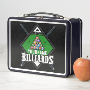 Personalised Billiards NAME Cue Rack Pool Room Metal Lunch Box