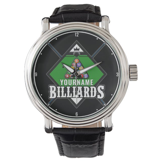 Personalised Billiards NAME Cue Rack Pool Room Watch (Front)