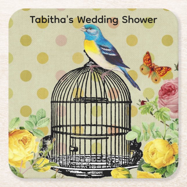 Personalised Bird & Butterfly Paper Drink Coaster (Front)