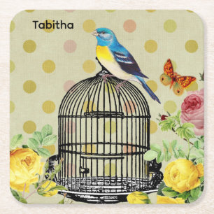 Personalised Bird & Butterfly Paper Drink Coaster