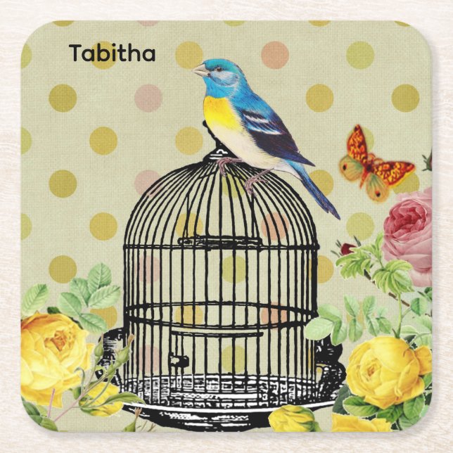 Personalised Bird & Butterfly Paper Drink Coaster (Front)