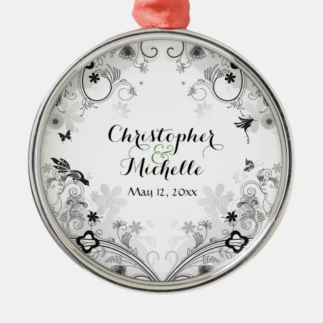 Personalised Birds and Flower Garden Couple's' Metal Tree Decoration (Front)