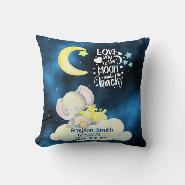 Personalised birth baby Throw Pillow (Front)