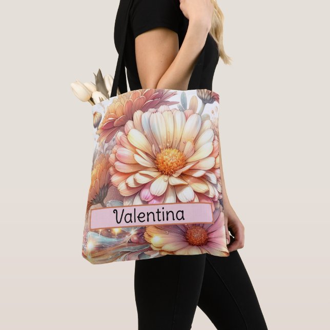 Personalised Birth Flower Aster September Tote Bag (Close Up)