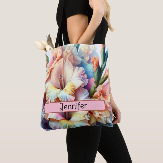 Personalised Birth Flower August Gladiolus Tote Bag (Close Up)