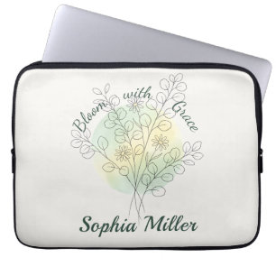 Personalised Birth Flower Custom Name Floral Laptop Sleeve
