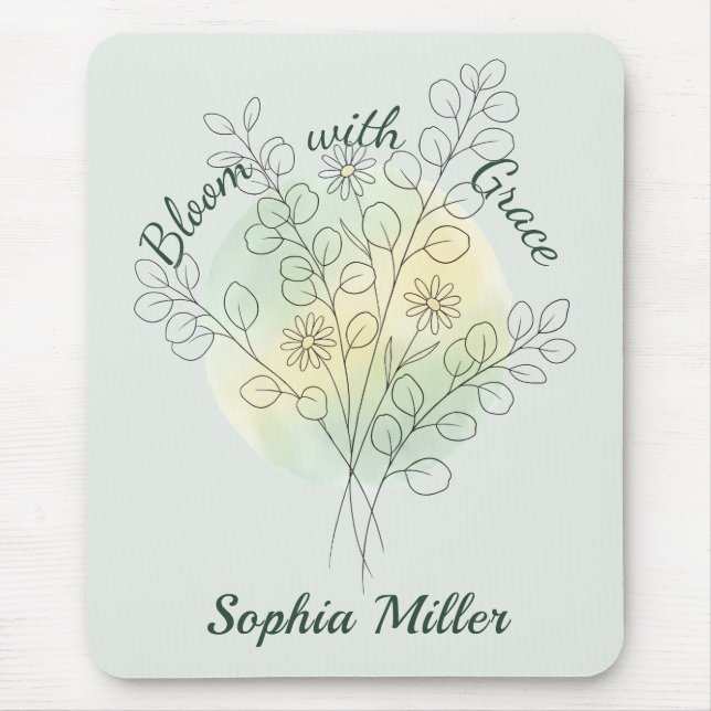 Personalised Birth Flower Custom Name Floral Mouse Pad (Front)