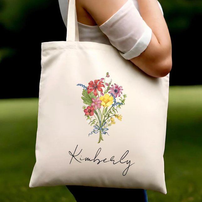 Personalised Birth Flower Cute Floral Eco Friendly Tote Bag (Creator Uploaded)