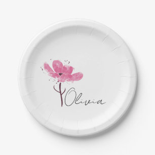 Personalised Birth Flower  Dish, Watercolor Flower Paper Plate