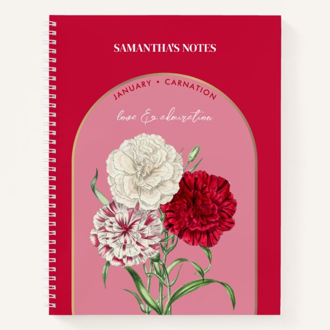 Personalised Birth Flower Month January Carnation Notebook (Front)