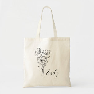 Personalised Birth Month Flower Custom Name  Tote Bag