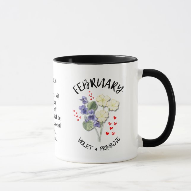 Personalised Birth Month Flower FEBRUARY Mug (Right)