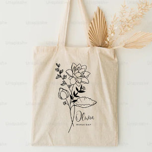 Personalised Birth Month Flower July Boho Tote Bag