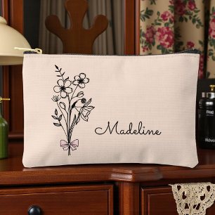 Personalised Birth Month Flower Light Peach Accessory Pouch