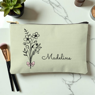 Personalised Birth Month Flower Light Sage Accessory Pouch
