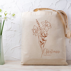 Personalised Birth Month Flower March Rust Tote Bag