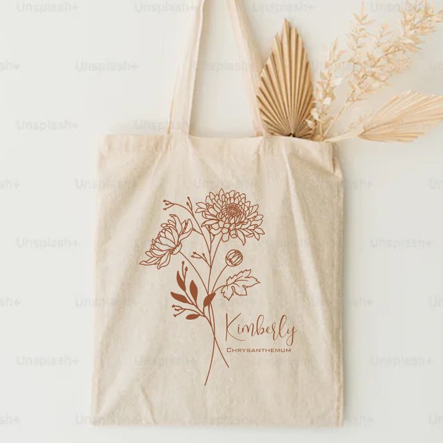 Personalised Birth Month Flower November Boho Rust Tote Bag (Creator Uploaded)