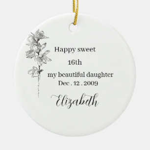 Personalised Birth Month Flower sweet 16 birthday Ceramic Tree Decoration