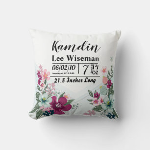 Personalised Birth Pillow Tropical Flower on Blue