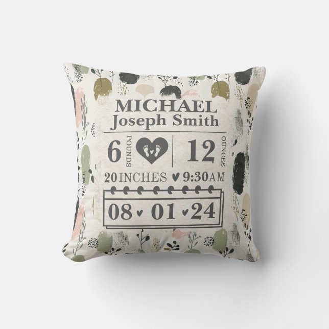 Personalised Birth Stats Boho  Cushion (Front)