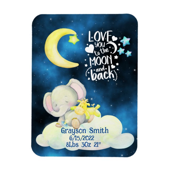 Personalised birth stats elephant magnet  (Vertical)