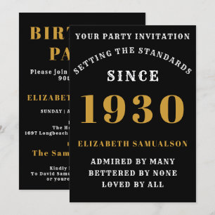 Personalised Birthday 1930 Chic Black Gold White Invitation
