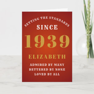 Personalised Birthday 1939 Add Your Name Red Gold Card