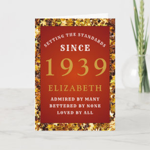 Personalised Birthday 1939 Name Red Gold Glitter  Card