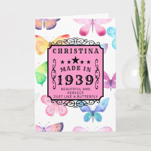 Personalised Birthday 1939 Pink Elegant Butterfly Card