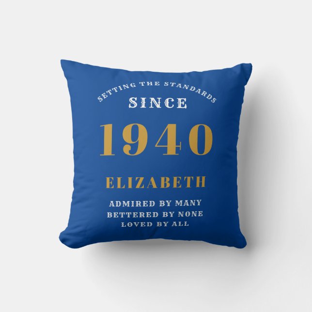 Personalised Birthday 1940 Add Your Name Blue Gold Cushion (Front)