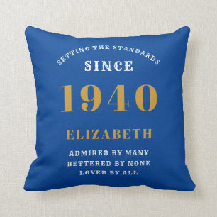 Personalised Birthday 1940 Add Your Name Blue Gold Cushion