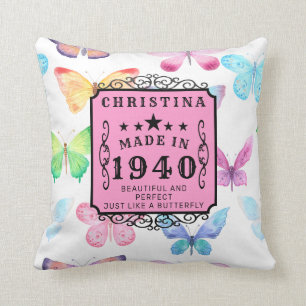 Personalised Birthday 1940 Butterfly Add Your Name Cushion