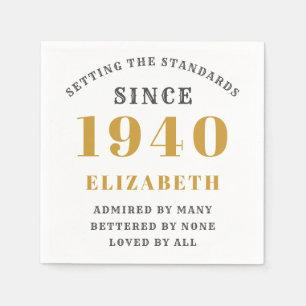 Personalised Birthday 1940 Elegant Chic Gold Grey Napkin