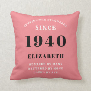 Personalised Birthday 1940 Pink Girly Elegant Chic Cushion