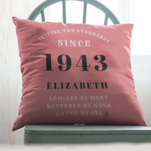 Personalised Birthday 1943 Pink Girly Elegant Chic Cushion