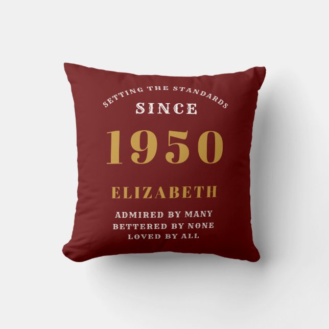 Personalised Birthday 1950 Add Your Name Red Cushion (Front)
