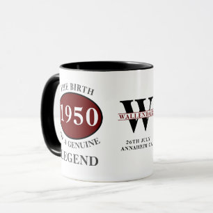 Personalised Birthday 1950 Elegant Monogram Legend Mug