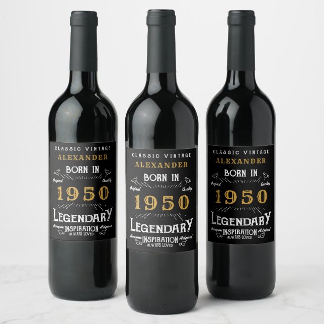 Personalised Birthday 1950 Legendary Distressed  Wine Label (Bottles)