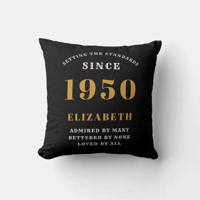 Personalised Birthday 1950 Loved Add Name Black Cushion (Front)