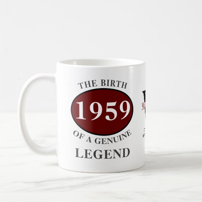 Personalised Birthday 1959 Monogram Legend Coffee Mug (Left)