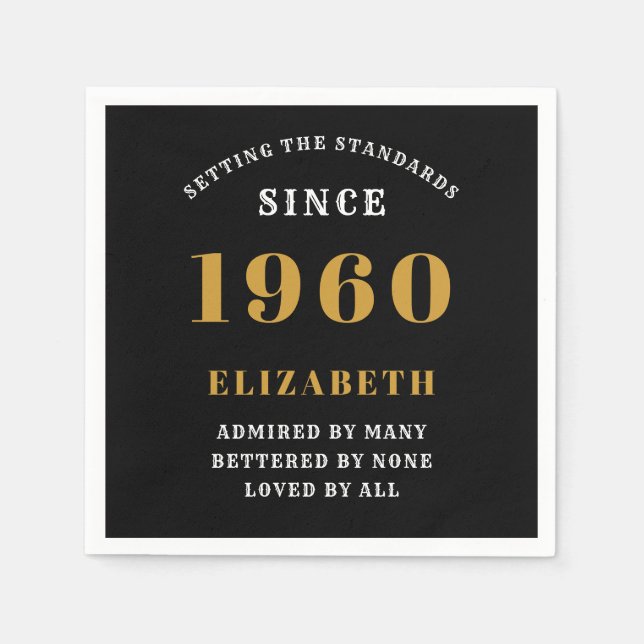 Personalised Birthday 1960 Add Your Name Black Napkin (Front)