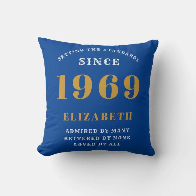 Personalised Birthday 1969 Add Your Name Chic Blue Cushion (Front)