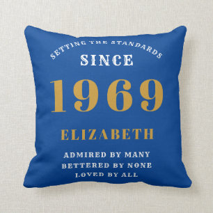 Personalised Birthday 1969 Add Your Name Chic Blue Cushion
