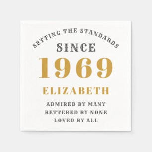 Personalised Birthday 1969 Add Your Name Gold Grey Napkin